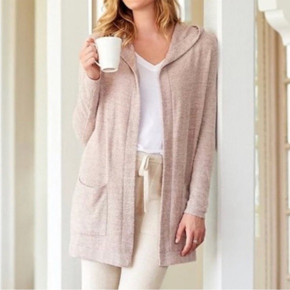 Barefoot Dreams CozyChic Lite Hooded Cardigan Dusty Rose Size Small - Picture 8 of 8